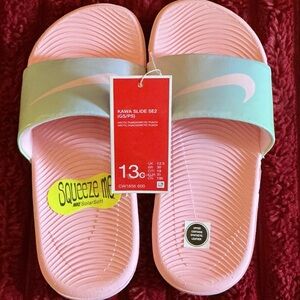 Nike Girls' Pink Slide Sandals with Mint Strap